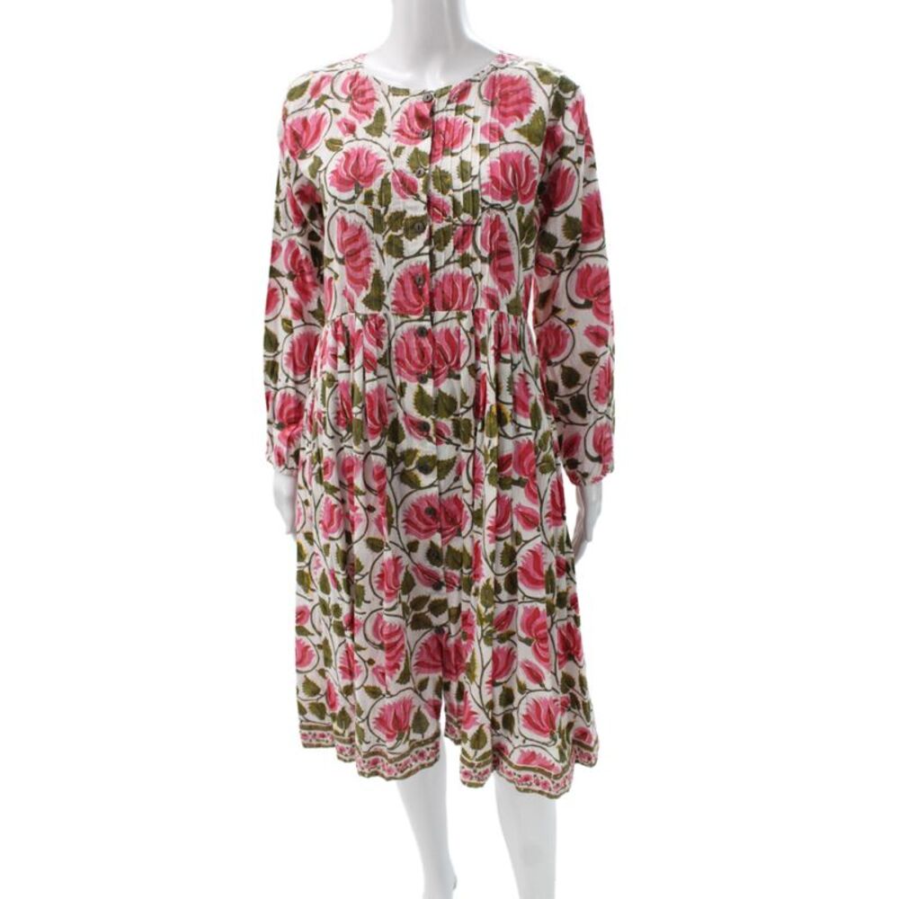 CJ Laing Womens Shirt Dress Multicolor Floral Long Sleeve 100% Cotton Size M